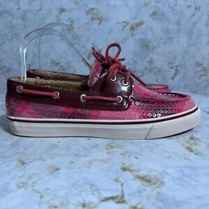 Sperry Bahama Women's Sz 7M Shoes Pink White Sequin Comfort Fur Lined Sneakers